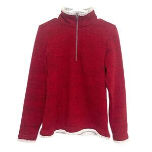 Kuhl Women's Medium 1/4 Zip Red Alska Fleece Sherpa Trim Pullover Sweater Jacket